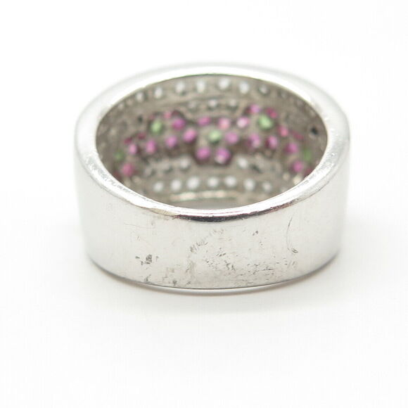 925 Sterling Silver Real White Topaz Peridot Gem & Pink Sapphire Ring Size 6 - Picture 5 of 8